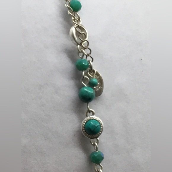 0193 NINE WEST VINTAGE AMERICA LONG VEINED TEAL CABOCHON PENDANT BEADED NECKLACE - Picture 3 of 3